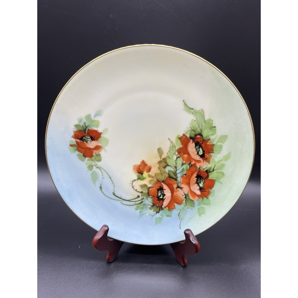 Antique Thomas Sevres Bavaria Hand Painted Red Roses Plate Signed By Artist 10"